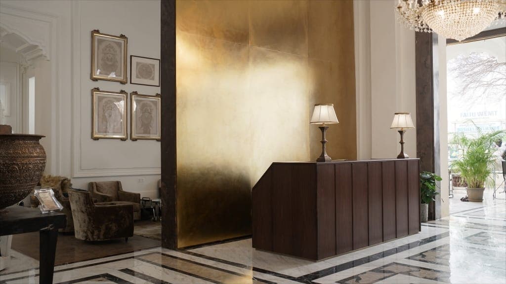 Premium Corporate Reception Accent Wall — Metallic Bronze ACRYLUX