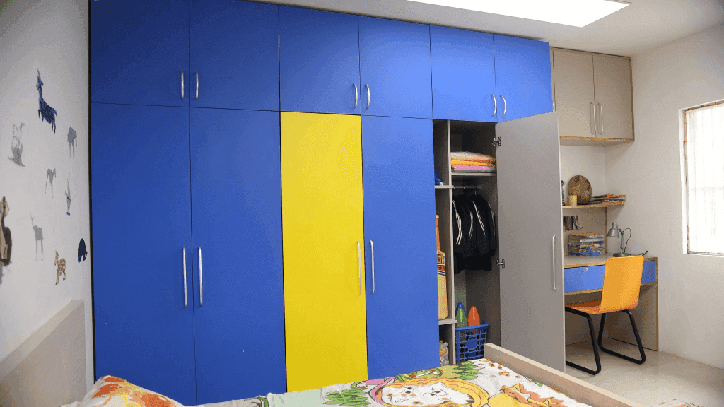 Vibrant Children's Bedroom Wardrobe — Sky Blue & Sunshine Yellow ACRYLUX