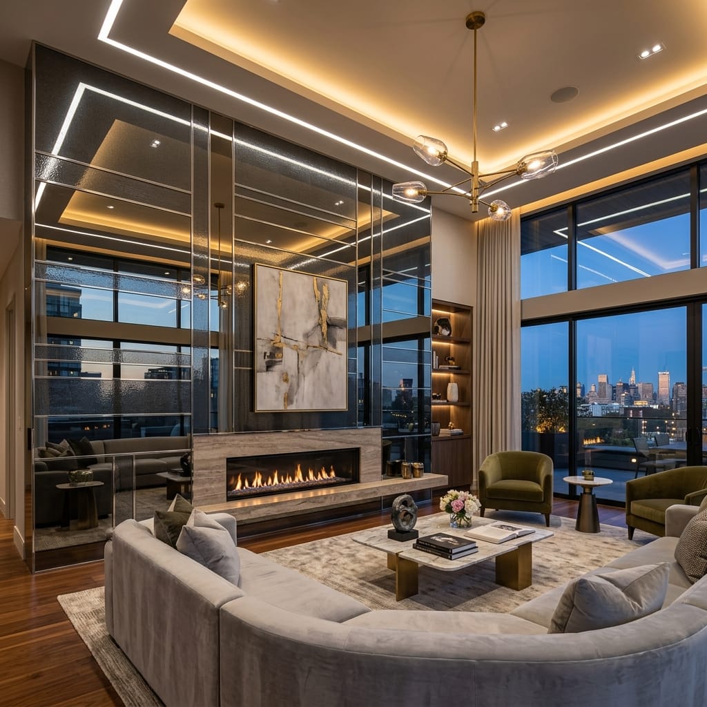 Living Room Wall Panel Ideas with ACRYGLASS: Large-Format Cladding - SurajWood Luxury Architectural Finishes